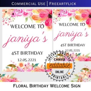 Pink Floral Editable Birthday Welcome Art