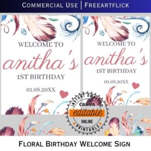 Editable 1st Birthday Welcome Card Sign