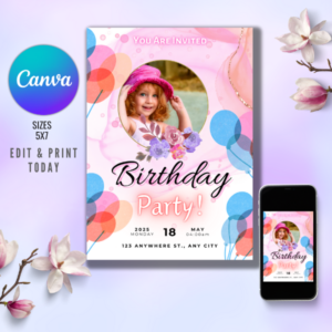 Editable Kids Birthday Invitation Card Template