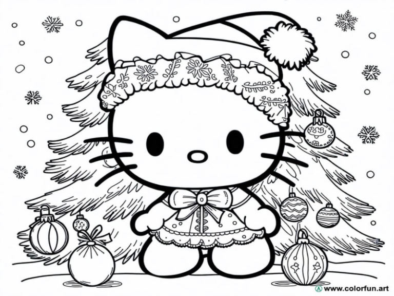 christmas hello kitty coloring page